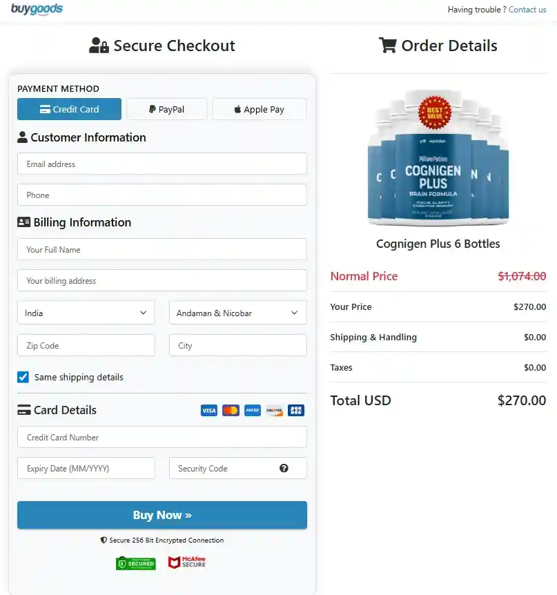 Cognigen Plus Order Page